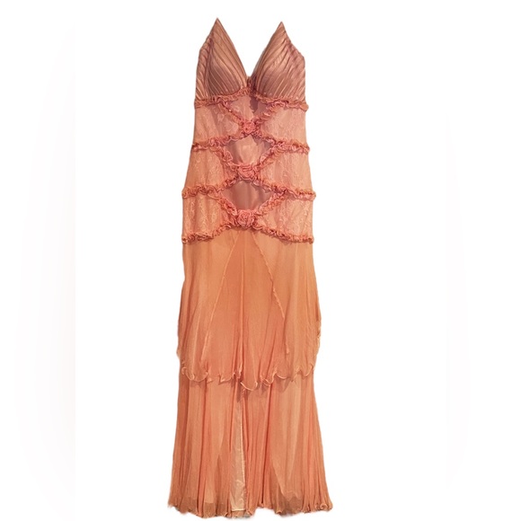 NWT CASSANDRA STONE SILK PINK DRESS W/ LACE OVERLAY DETAILS & BEADS HALTER TOP - Picture 4 of 11